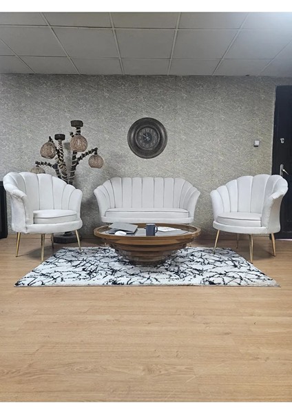 Istiridye Takım Gold Kaplama Sivriltme Ayak Çay Seti Koltuk Takımı Krem Renk 110 x 48 Boyut/ebat