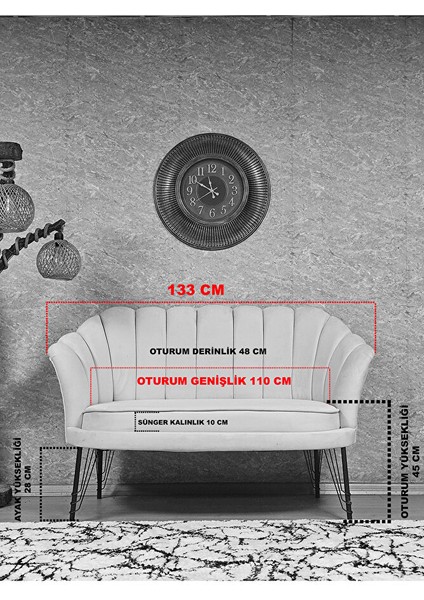 Istiridye Takım Siyah Boyalı Telli Ayak Çay Seti Koltuk Takımı Yeşil Renk 110 x 48 Boyut/ebat indirimleri