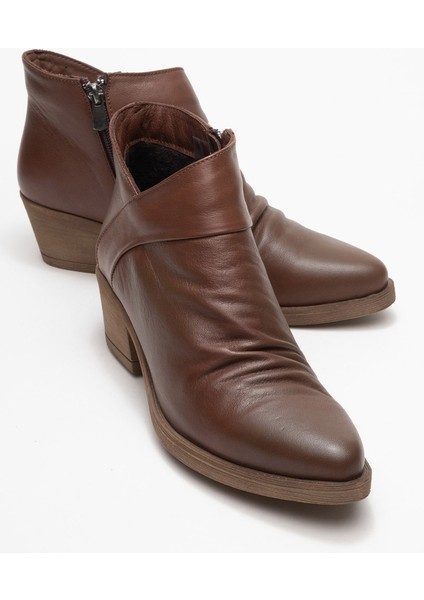 Rule Kahverengi Hakiki Deri Kadın Kalın Topuklu Bot