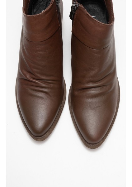 Rule Kahverengi Hakiki Deri Kadın Kalın Topuklu Bot fiyatları