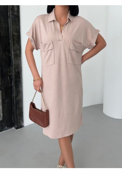 Polo Yaka Geniş Cepli Yazlık Elbise