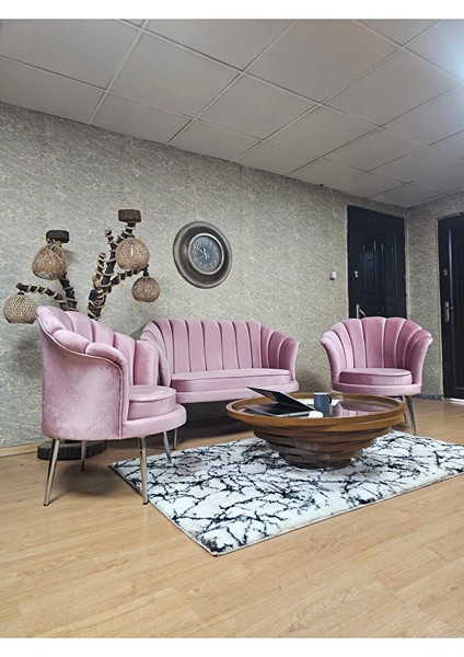Istiridye Takım Krom Kaplama Sivriltme Ayak Çay Seti Koltuk Takımı Pembe Renk 110 x 48 Boyut/ebat modelleri