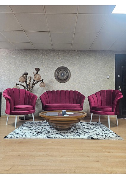Istiridye Takım Beyaz Boyalı Sivriltme Ayak Çay Seti Koltuk Takımı Bordo Renk 110 x 48 Boyut/ebat