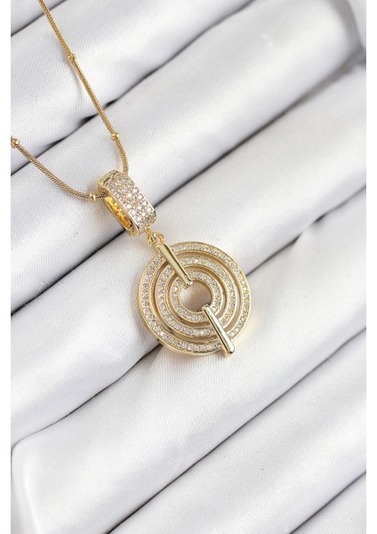 Zirkon Taşlı Çember Model Gold Renk Kadın Kolye - EBJ250902W37692