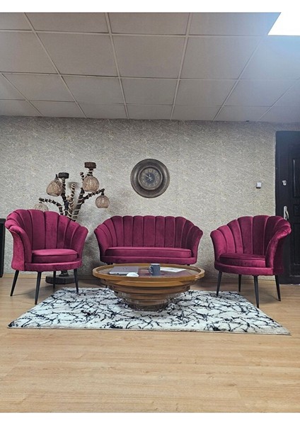 Istiridye Takım Siyah Boyalı Sivriltme Ayak Çay Seti Koltuk Takımı Bordo Renk 110 x 48 Boyut/ebat