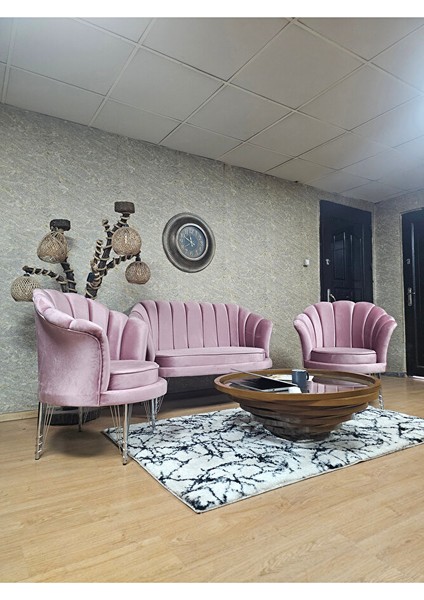 Istiridye Takım Krom Kaplama Telli Ayak Çay Seti Koltuk Takımı Pembe Renk 110 x 48 Boyut/ebat modelleri