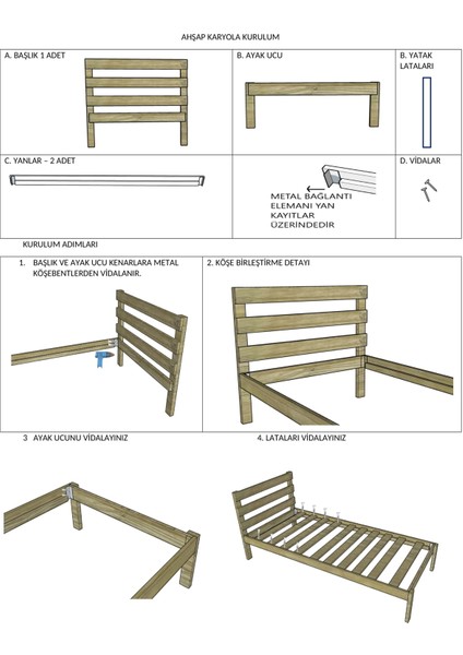 Masif Ahşap Karyola 90 x 190 cm Doğal Ahşap Natural indirimleri