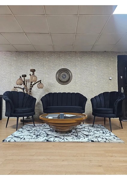 Istiridye Takım Siyah Boyalı Sivriltme Ayak Çay Seti Koltuk Takımı Siyah Renk 110 x 48 Boyut/ebat