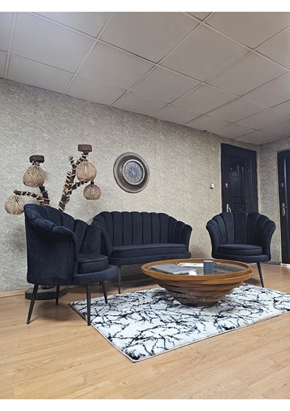 Istiridye Takım Siyah Boyalı Sivriltme Ayak Çay Seti Koltuk Takımı Siyah Renk 110 x 48 Boyut/ebat modelleri