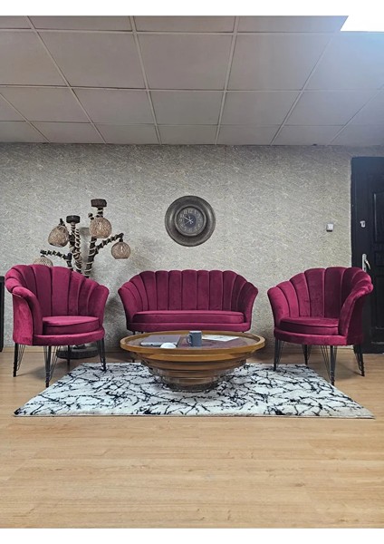 Istiridye Takım Siyah Boyalı Telli Ayak Çay Seti Koltuk Takımı Bordo Renk 110 x 48 Boyut/ebat