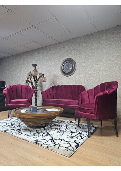 Istiridye Takım Siyah Boyalı Telli Ayak Çay Seti Koltuk Takımı Bordo Renk 110 x 48 Boyut/ebat fırsatları
