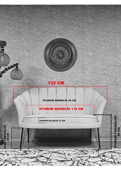 Istiridye Takım Siyah Boyalı Telli Ayak Çay Seti Koltuk Takımı Bordo Renk 110 x 48 Boyut/ebat indirimleri