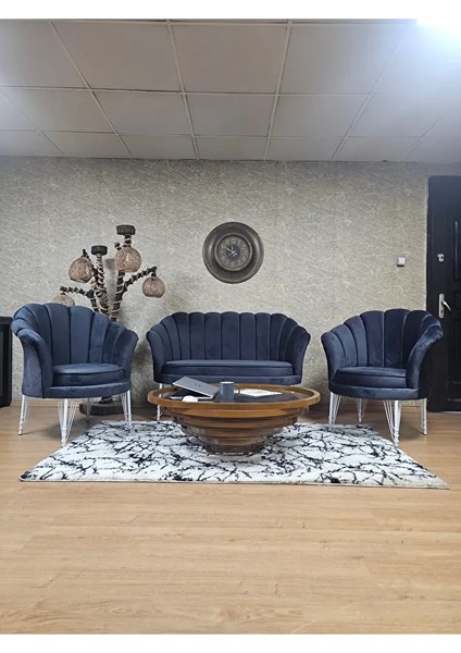 Istiridye Takım Beyaz Boyalı Telli Ayak Çay Seti Koltuk Takımı Füme Renk 110 x 48 Boyut/ebat