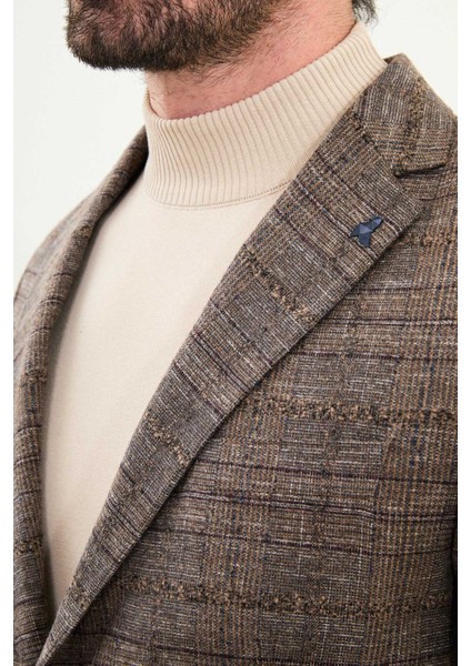 Ekoseli Slim Fit Mono Yaka Yün Erkek Ceket fiyatları