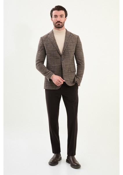 Ekoseli Slim Fit Mono Yaka Yün Erkek Ceket modelleri