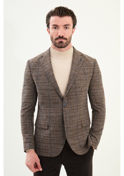 Ekoseli Slim Fit Mono Yaka Yün Erkek Ceket fırsatları