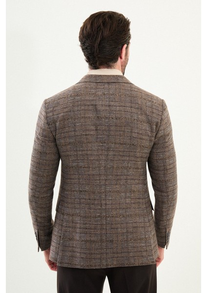 Ekoseli Slim Fit Mono Yaka Yün Erkek Ceket indirimleri