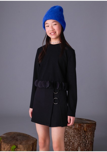 Siyah Kız Çocuk Yaprak Detaylı Bluz 7030 modelleri