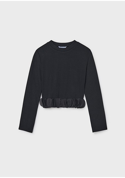 Siyah Kız Çocuk Yaprak Detaylı Bluz 7030 fırsatları