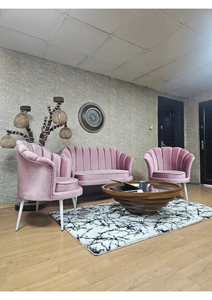 Istiridye Takım Beyaz Boyalı Sivriltme Ayak Çay Seti Koltuk Takımı Pembe Renk 110 x 48 Boyut/ebat modelleri