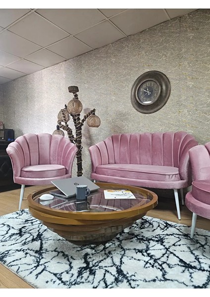 Istiridye Takım Beyaz Boyalı Sivriltme Ayak Çay Seti Koltuk Takımı Pembe Renk 110 x 48 Boyut/ebat fırsatları