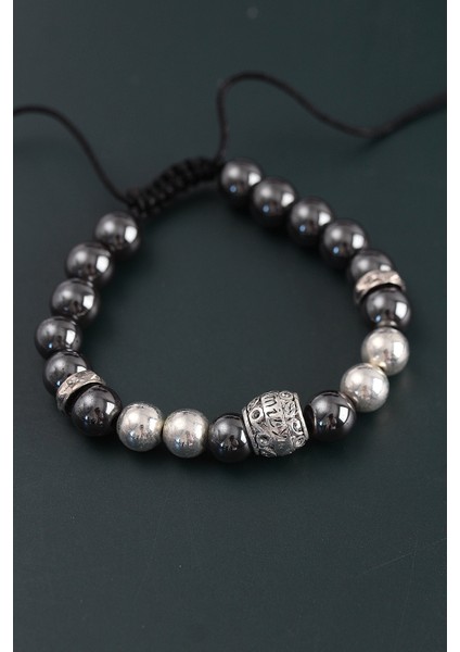 Doğal Taş Family Model Gümüş ve Füme Renk Asansörlü Erkek Bileklik - EBJ250902W37682 fiyatları