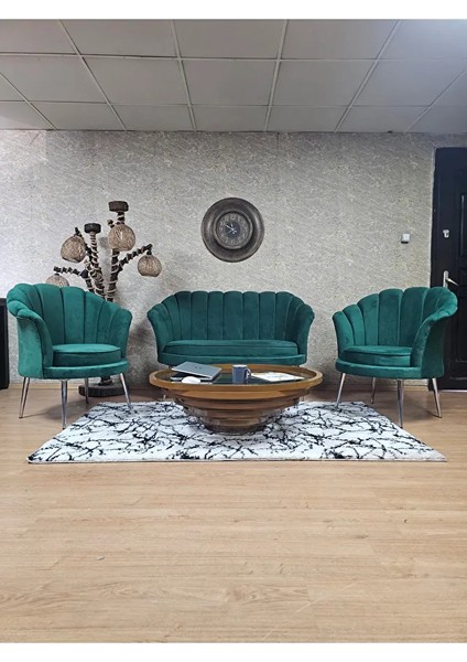 Istiridye Takım Krom Kaplama Sivriltme Ayak Çay Seti Koltuk Takımı Yeşil Renk 110 x 48 Boyut/ebat