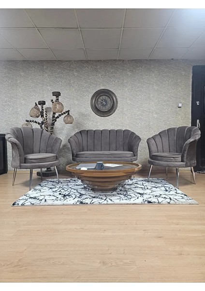 Istiridye Takım Krom Kaplama Sivriltme Ayak Çay Seti Koltuk Takımı Kahverengi Renk 110 x 48 Boyut/ebat