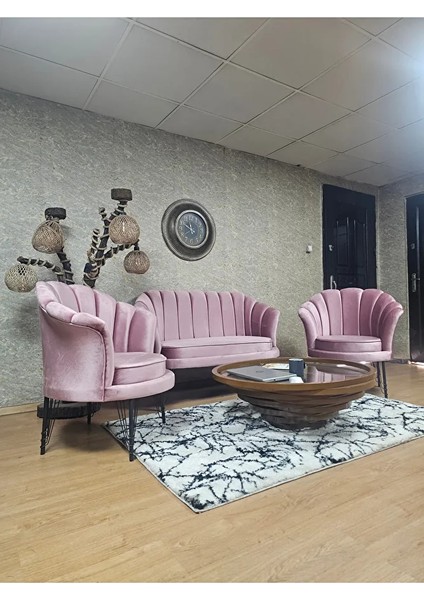 Istiridye Takım Siyah Boyalı Telli Ayak Çay Seti Koltuk Takımı Pembe Renk 110 x 48 Boyut/ebat modelleri