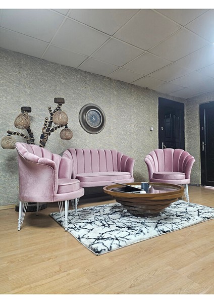 Istiridye Takım Beyaz Boyalı Telli Ayak Çay Seti Koltuk Takımı Pembe Renk 110 x 48 Boyut/ebat modelleri