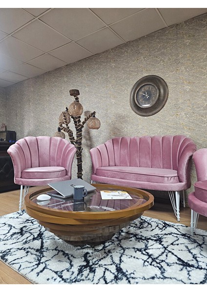 Istiridye Takım Beyaz Boyalı Telli Ayak Çay Seti Koltuk Takımı Pembe Renk 110 x 48 Boyut/ebat fırsatları
