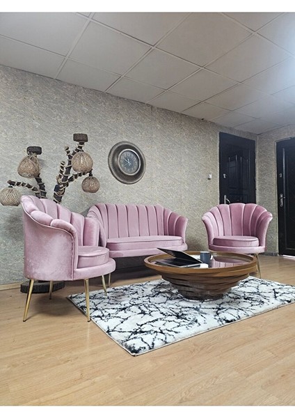 Istiridye Takım Gold Kaplama Sivriltme Ayak Çay Seti Koltuk Takımı Pembe Renk 110 x 48 Boyut/ebat modelleri