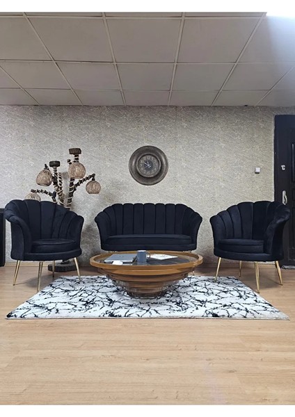 Istiridye Takım Gold Kaplama Sivriltme Ayak Çay Seti Koltuk Takımı Siyah Renk 110 x 48 Boyut/ebat