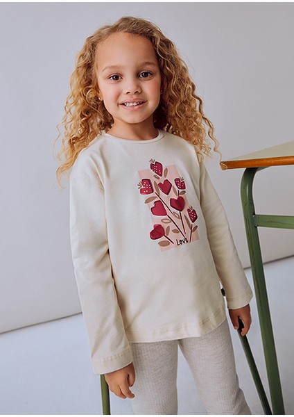 Bej Kız Çocuk Uzun Kollu Tişört 4005
