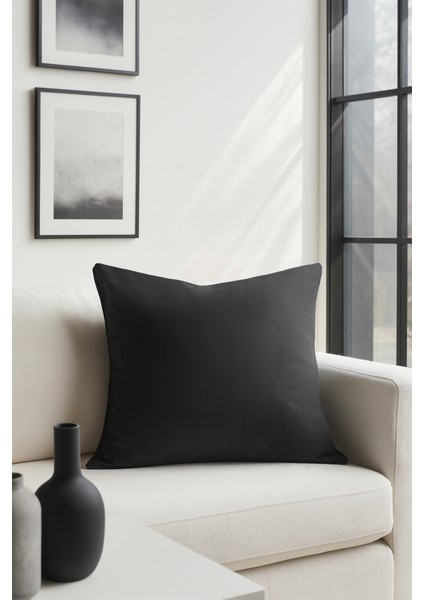 Düz Kadife Kırlent Kılıfı Koyu Gri 65X65