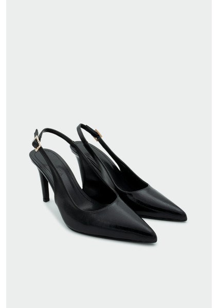 Teepy Siyah Kemer Detay Sivri Burun Kadın Topuklu Ayakkabı fiyatları