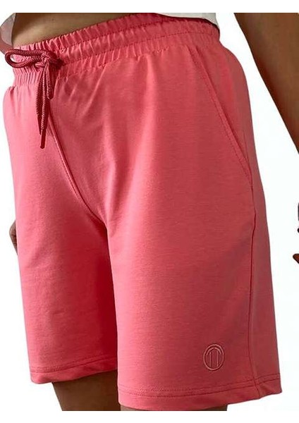 Unisex Beli Bağlamalı Pamuklu Cepli Pembe Şort