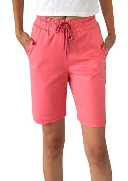 Unisex Beli Bağlamalı Pamuklu Cepli Pembe Şort fiyatları