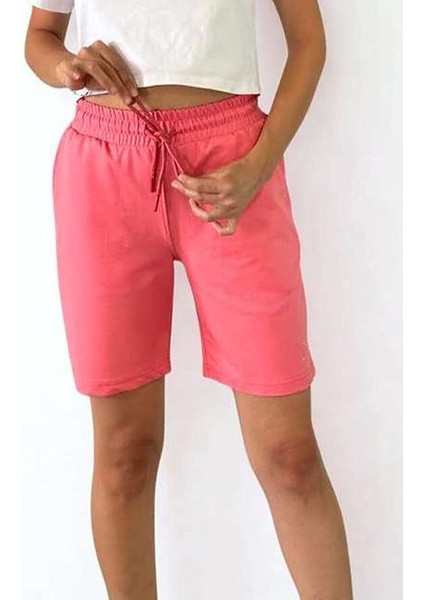 Unisex Beli Bağlamalı Pamuklu Cepli Pembe Şort indirimleri