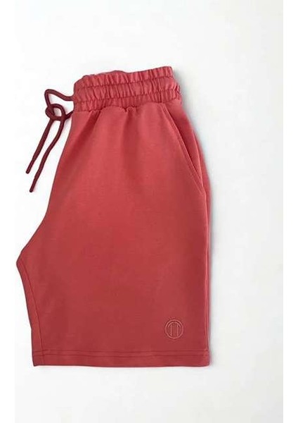 Unisex Beli Bağlamalı Pamuklu Cepli Pembe Şort