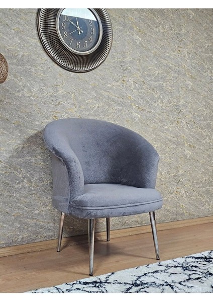 Tekli Teddy Krom Kaplama Sivriltme Ayak Çay Seti Koltuk Tekli Berjer , Balkon, Salon, Ofis Gri Renk 40,5 Boyut/ebat