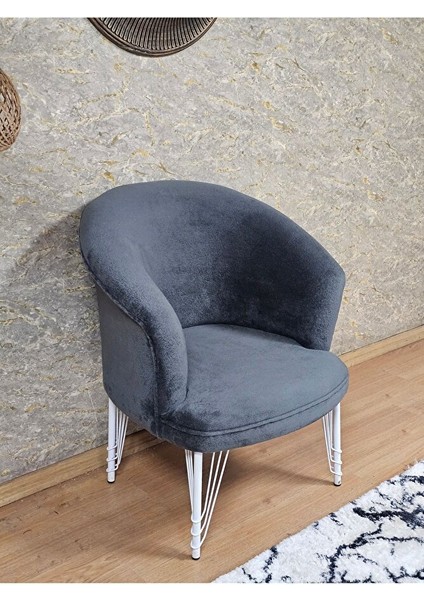 Tekli Teddy Beyaz Boyalı Telli Ayak Çay Seti Koltuk Tekli Berjer , Balkon, Salon, Ofis Füme Renk 40,5 Boyut/ebat