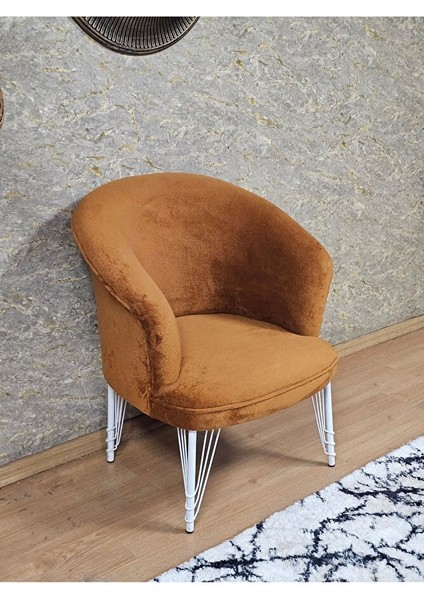 Tekli Teddy Beyaz Boyalı Telli Ayak Çay Seti Koltuk Tekli Berjer , Balkon, Salon, Ofis Kiremit Renk 40,5 Boyut/ebat