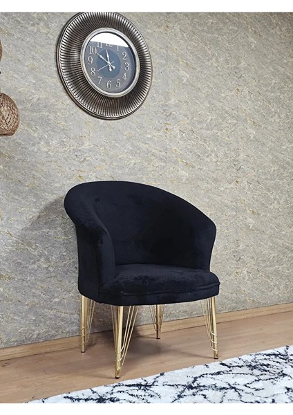 Tekli Teddy Gold Kaplama Telli Ayak Çay Seti Koltuk Tekli Berjer , Balkon, Salon, Ofis Siyah Renk 40,5 Boyut/ebat modelleri