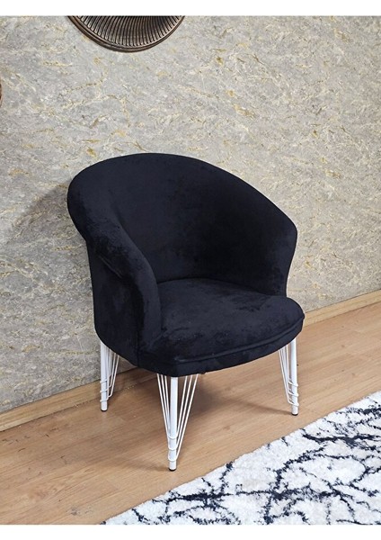 Tekli Teddy Beyaz Boyalı Telli Ayak Çay Seti Koltuk Tekli Berjer , Balkon, Salon, Ofis Siyah Renk 40,5 Boyut/ebat