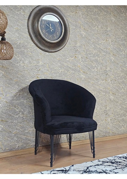 Tekli Teddy Siyah Boyalı Telli Ayak Çay Seti Koltuk Tekli Berjer , Balkon, Salon, Ofis Siyah Renk 40,5 Boyut/ebat modelleri
