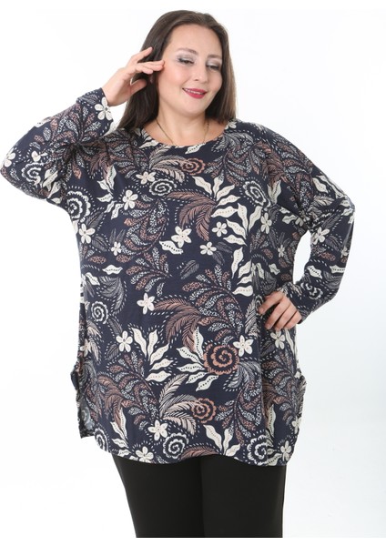 Kadın Likralı Yünlü Viskon Desenli Büyük Beden Tunik modelleri