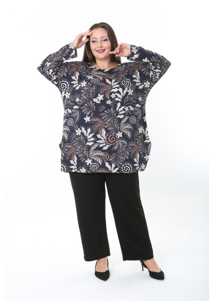 Kadın Likralı Yünlü Viskon Desenli Büyük Beden Tunik indirimleri