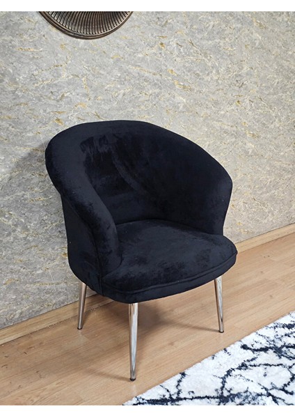 Tekli Teddy Krom Kaplama Sivriltme Ayak Çay Seti Koltuk Tekli Berjer , Balkon, Salon, Ofis Siyah Renk 40,5 Boyut/ebat