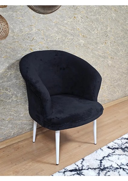 Tekli Teddy Beyaz Boyalı Sivriltme Ayak Çay Seti Koltuk Tekli Berjer , Balkon, Salon, Ofis Siyah Renk 40,5 Boyut/ebat